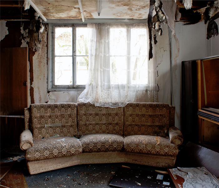 a fire damaged living room